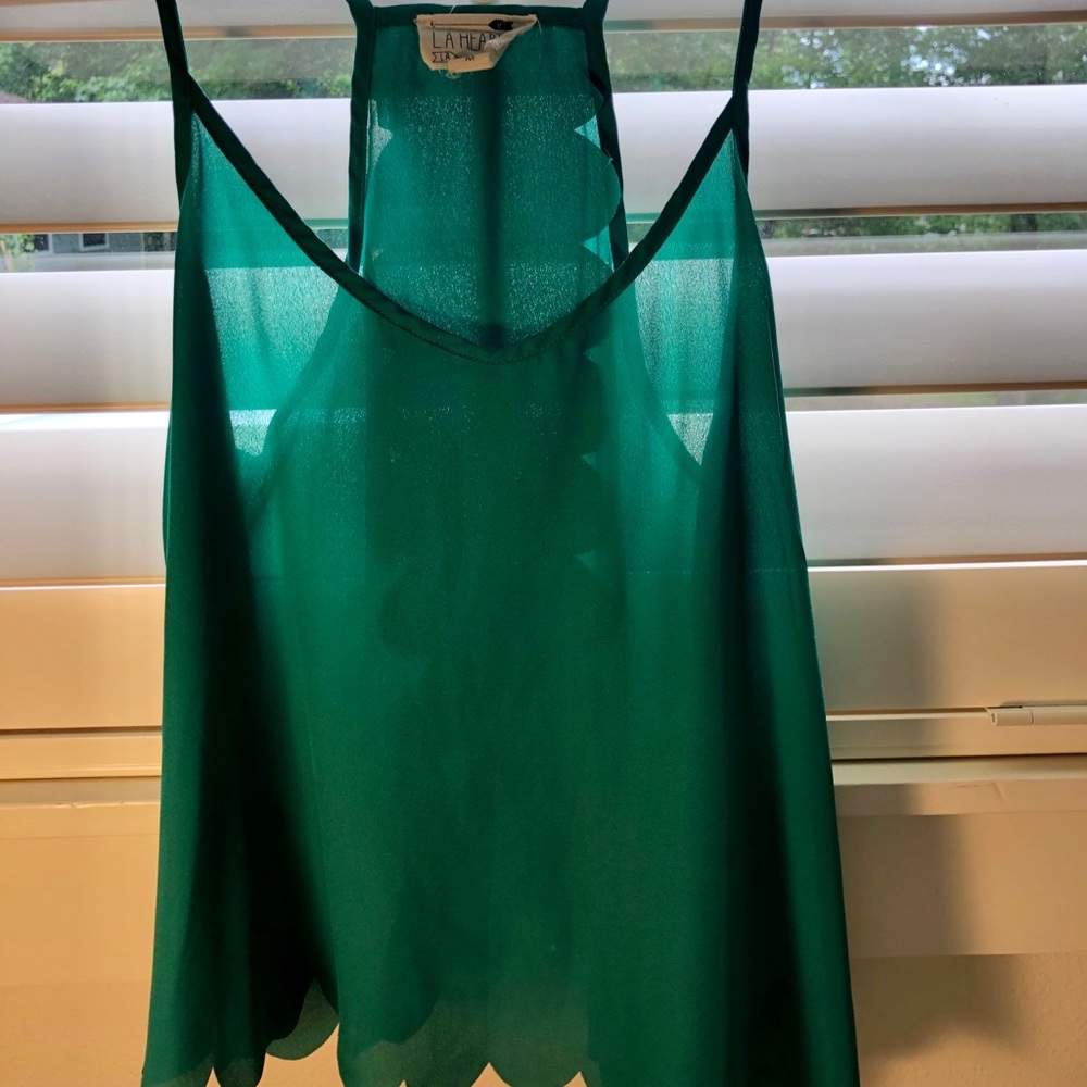 La hearts green thin tank top